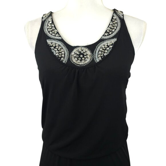 White House Black Market Beaded Neck Tank Dress XS Boho Embellished Cocktail LBD - Picture 14 of 16